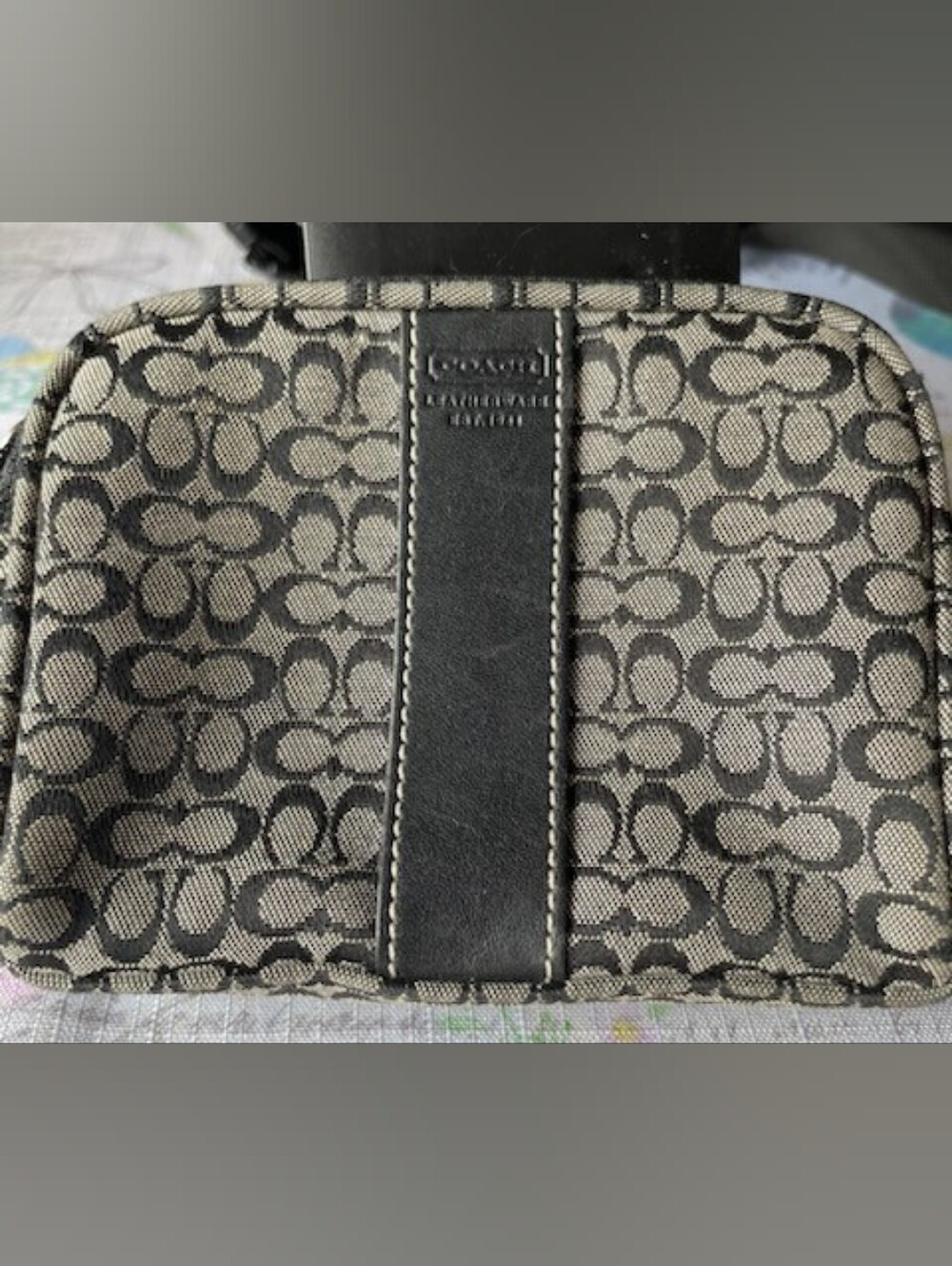 Coach Beige and Black Signature Canvas Pouch